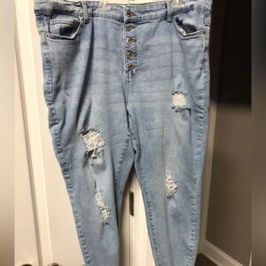 True Craft High Rise Skinny Jeans Button Fly Distressed 22W